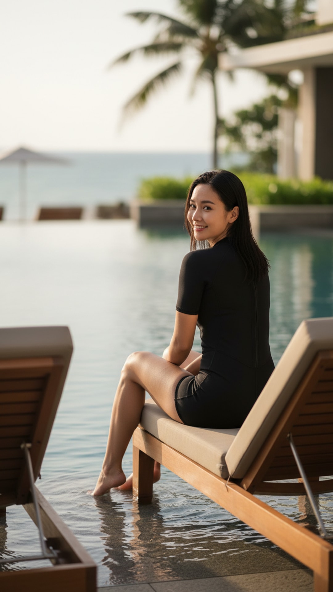 Poolside glance back pose idea