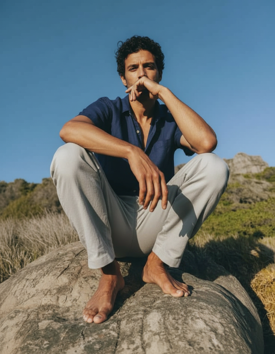 Crouching hand on chin pose idea