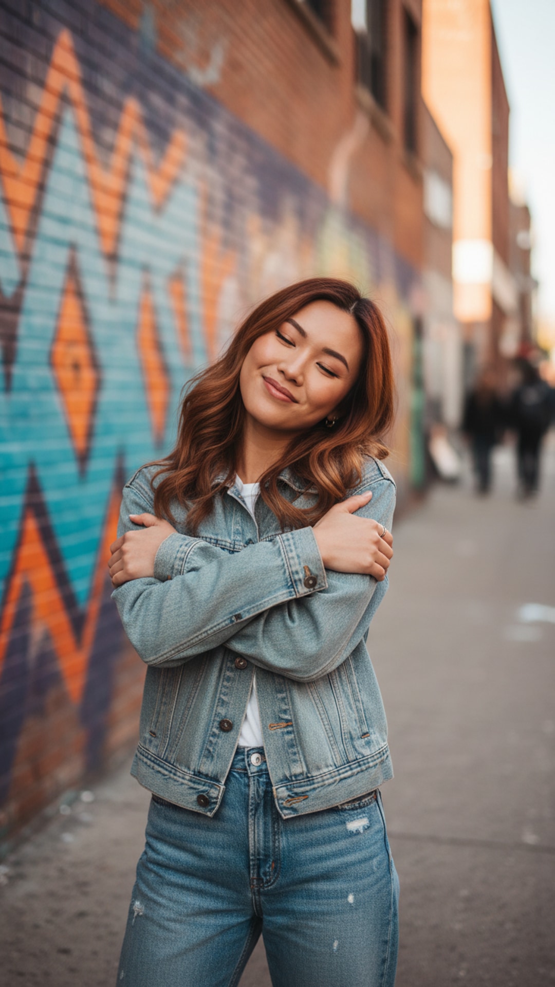 Hugging self eyes closed pose idea