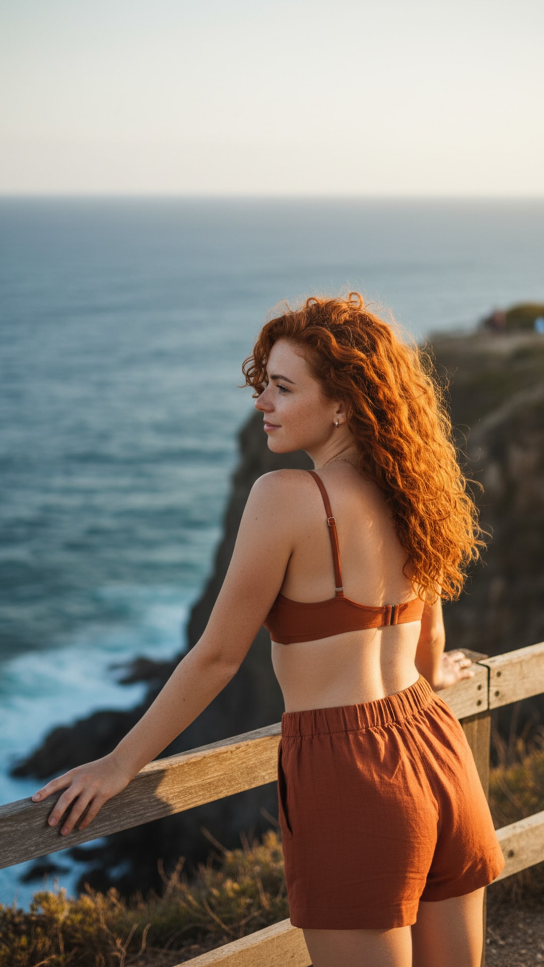 Cliffside lean ocean view pose idea