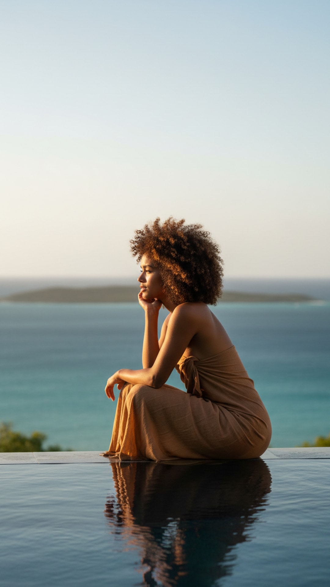 Leaning forward contemplation pose idea