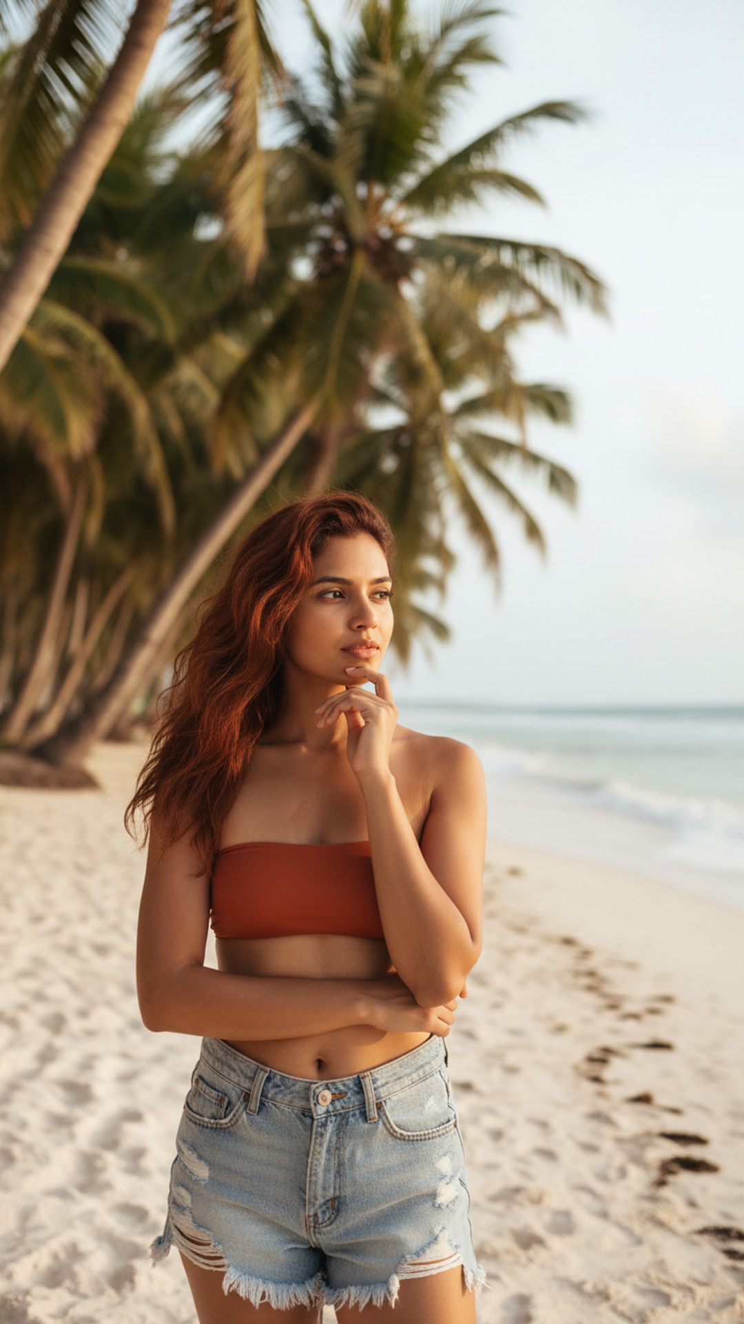One hand on jaw pose idea