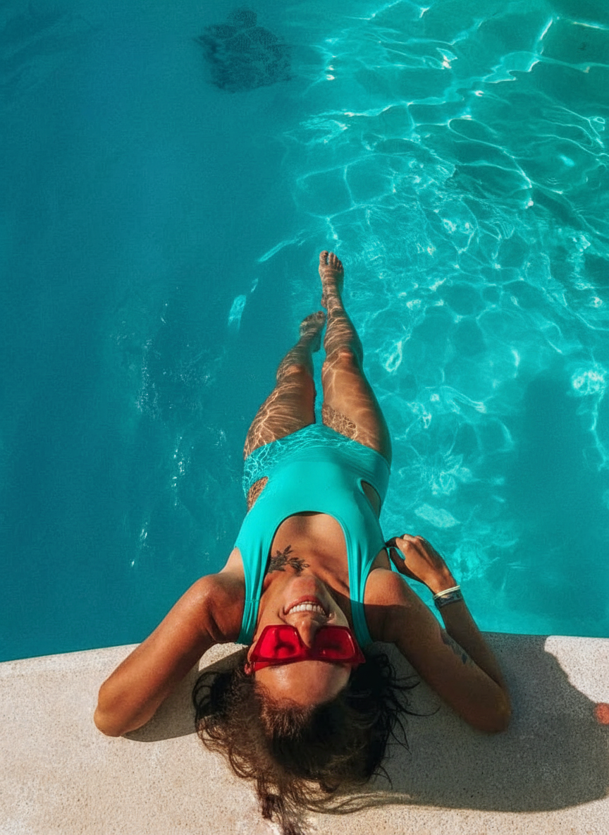 Relaxing by pool pose idea