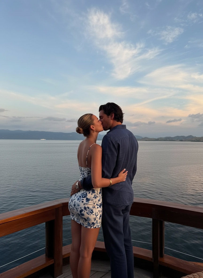Kiss on balcony pose idea