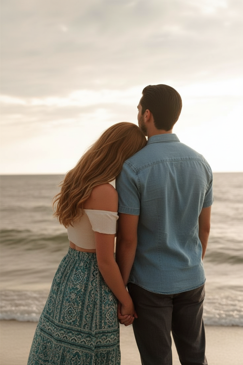 Head on shoulder beach pose idea