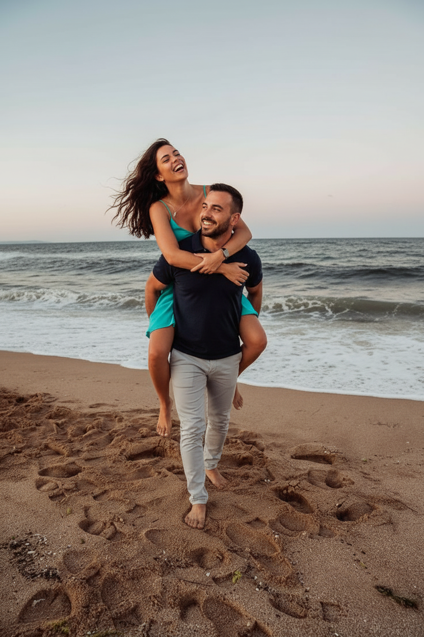 Piggyback ride beach pose idea