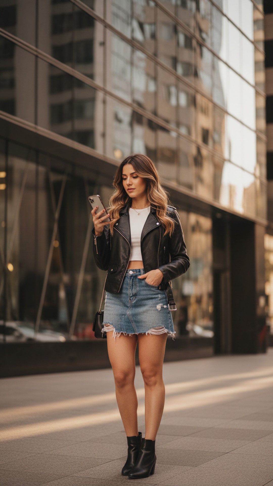 Walking checking phone pose idea