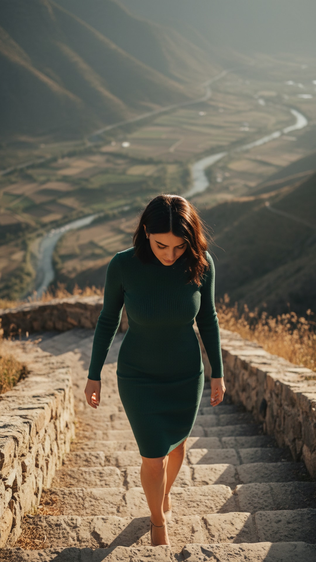 Walking down steps looking pose idea
