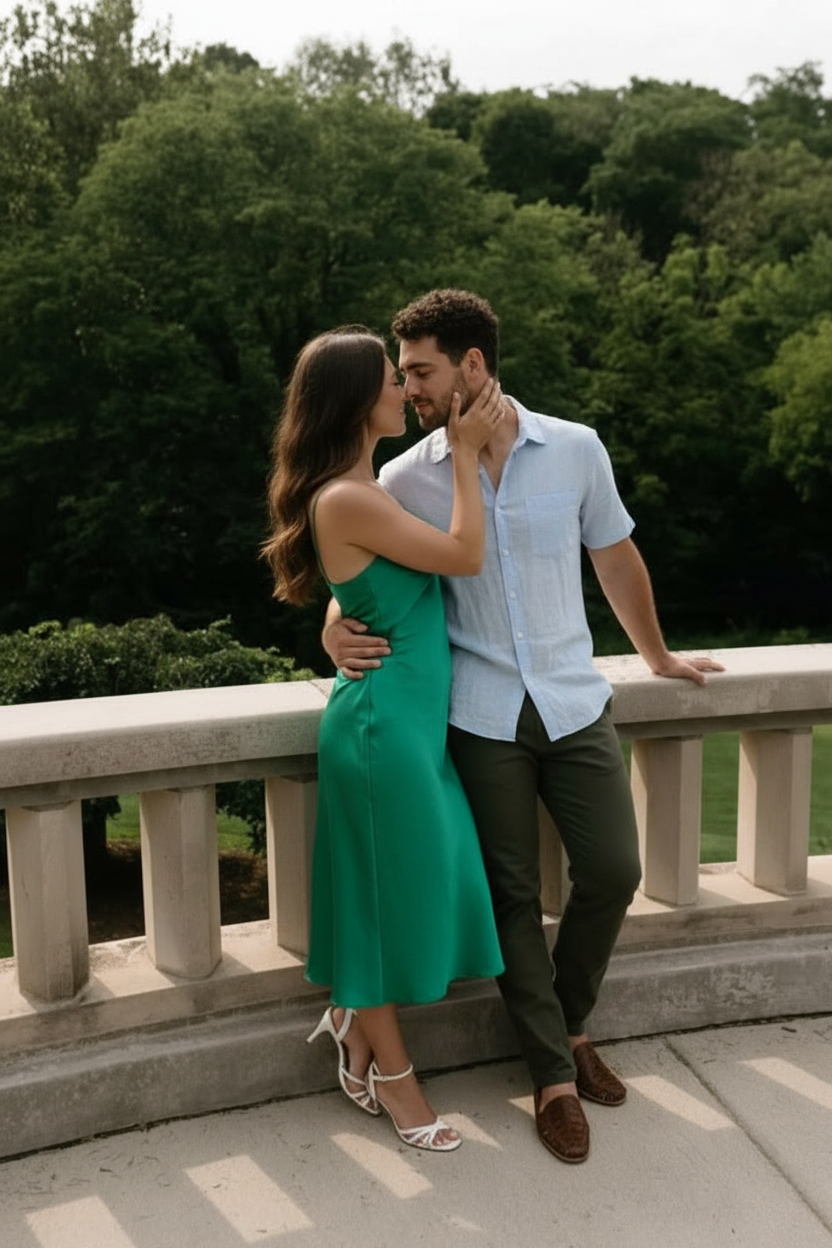 Embracing on balcony pose idea