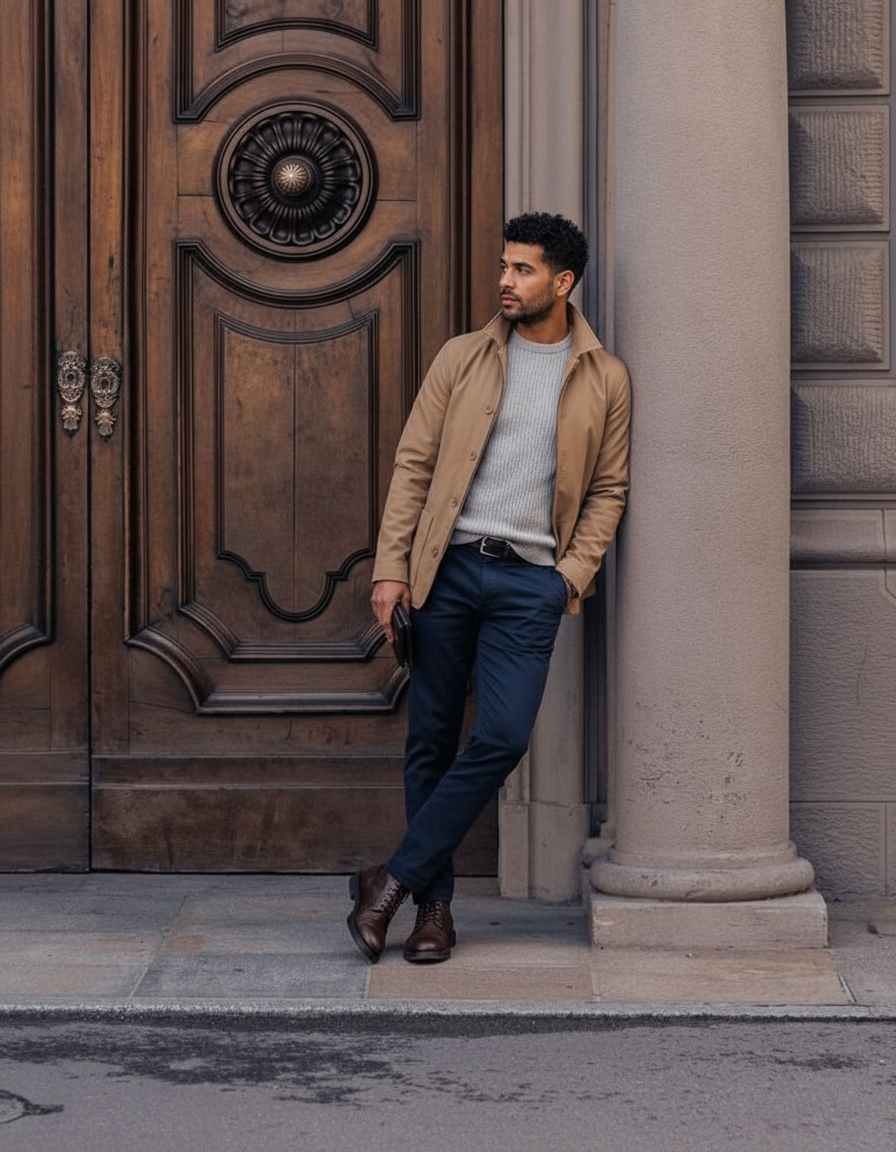 Leaning against pillar look pose idea