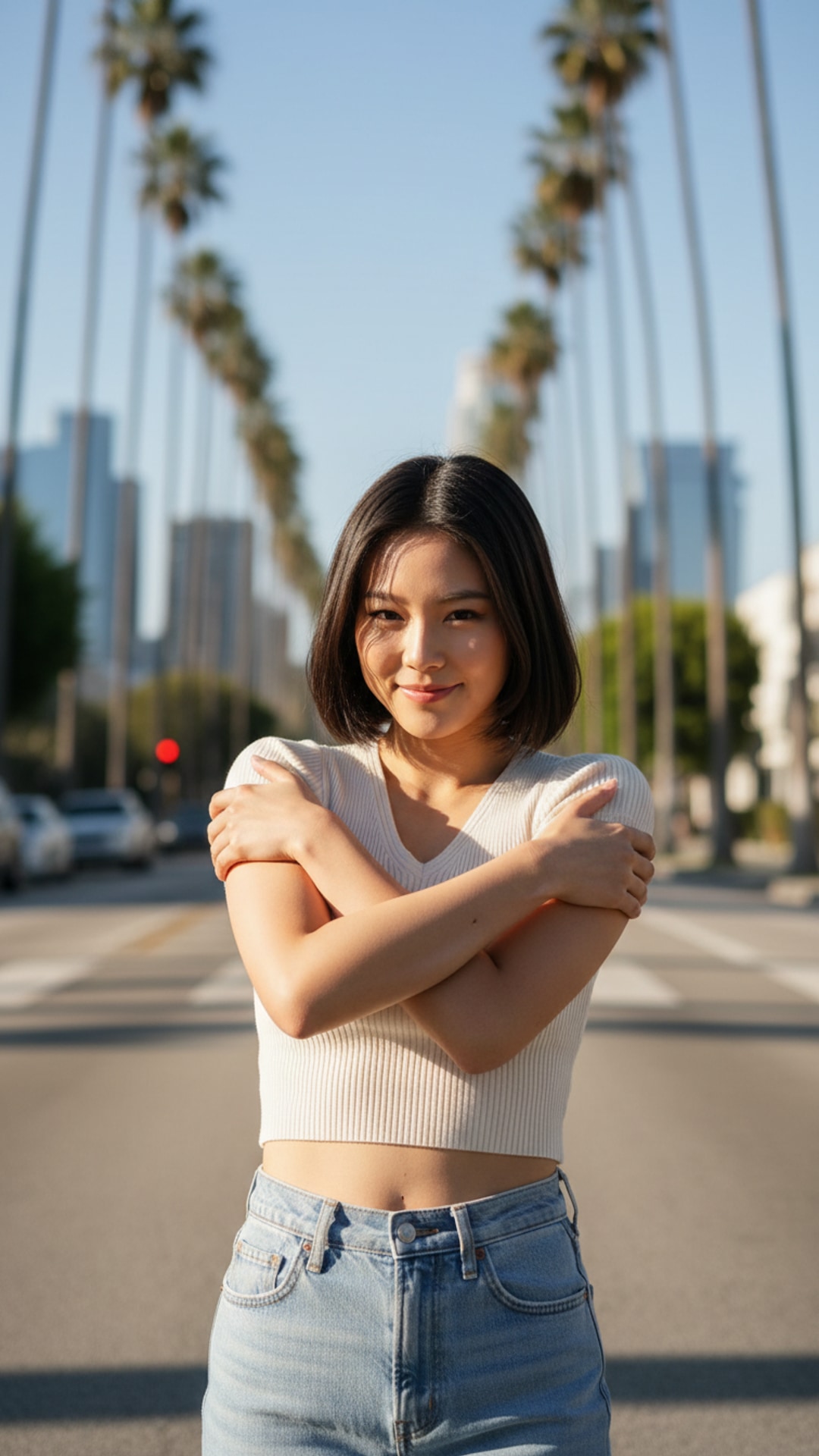 Arms crossed hug pose idea