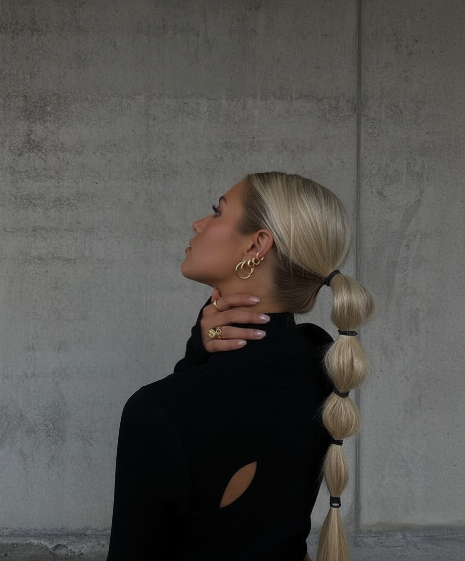 Side profile with ponytail pose idea