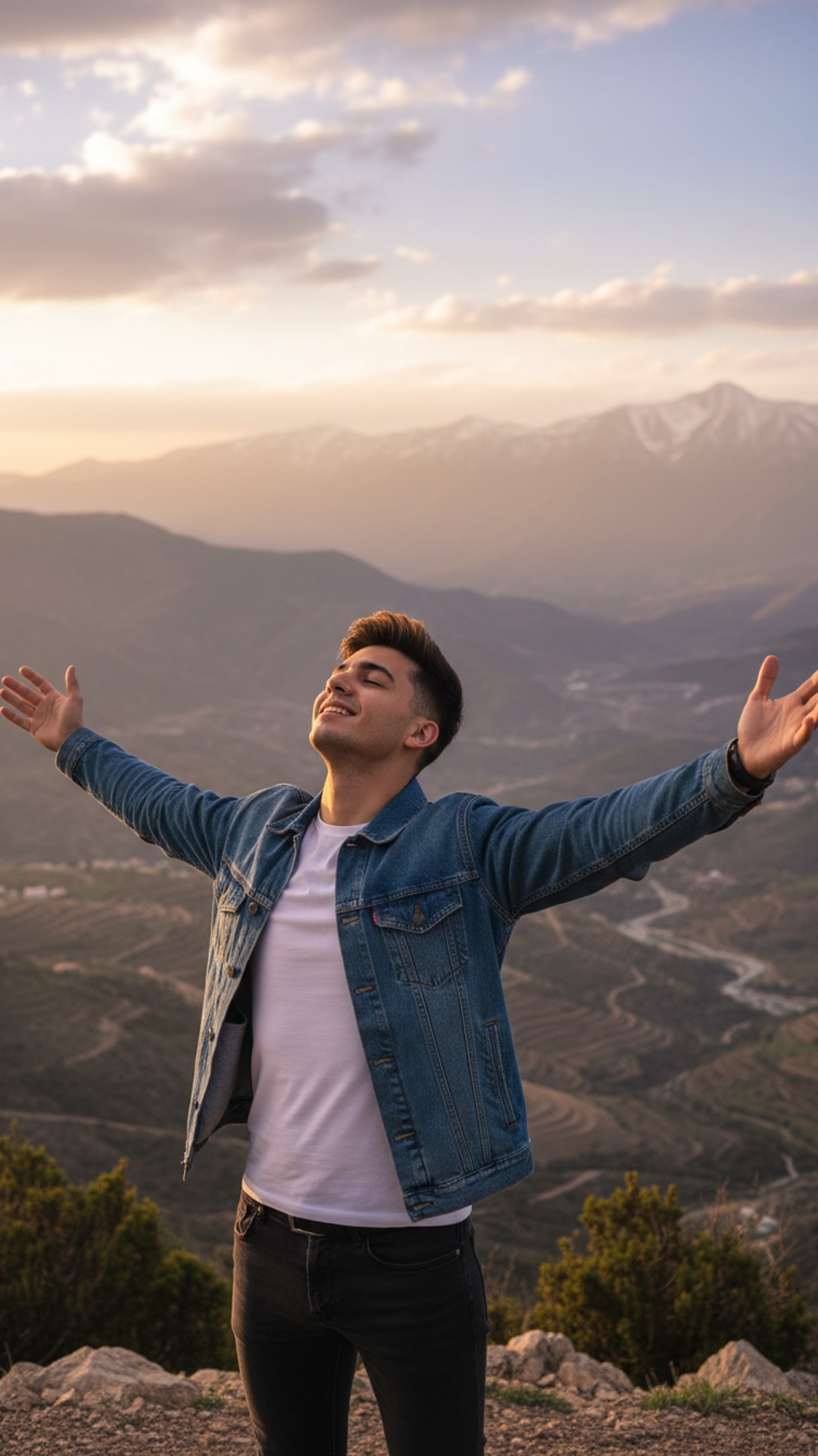 Arms wide open mountain pose idea