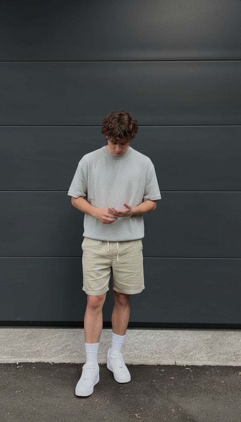 Hands together looking down pose idea