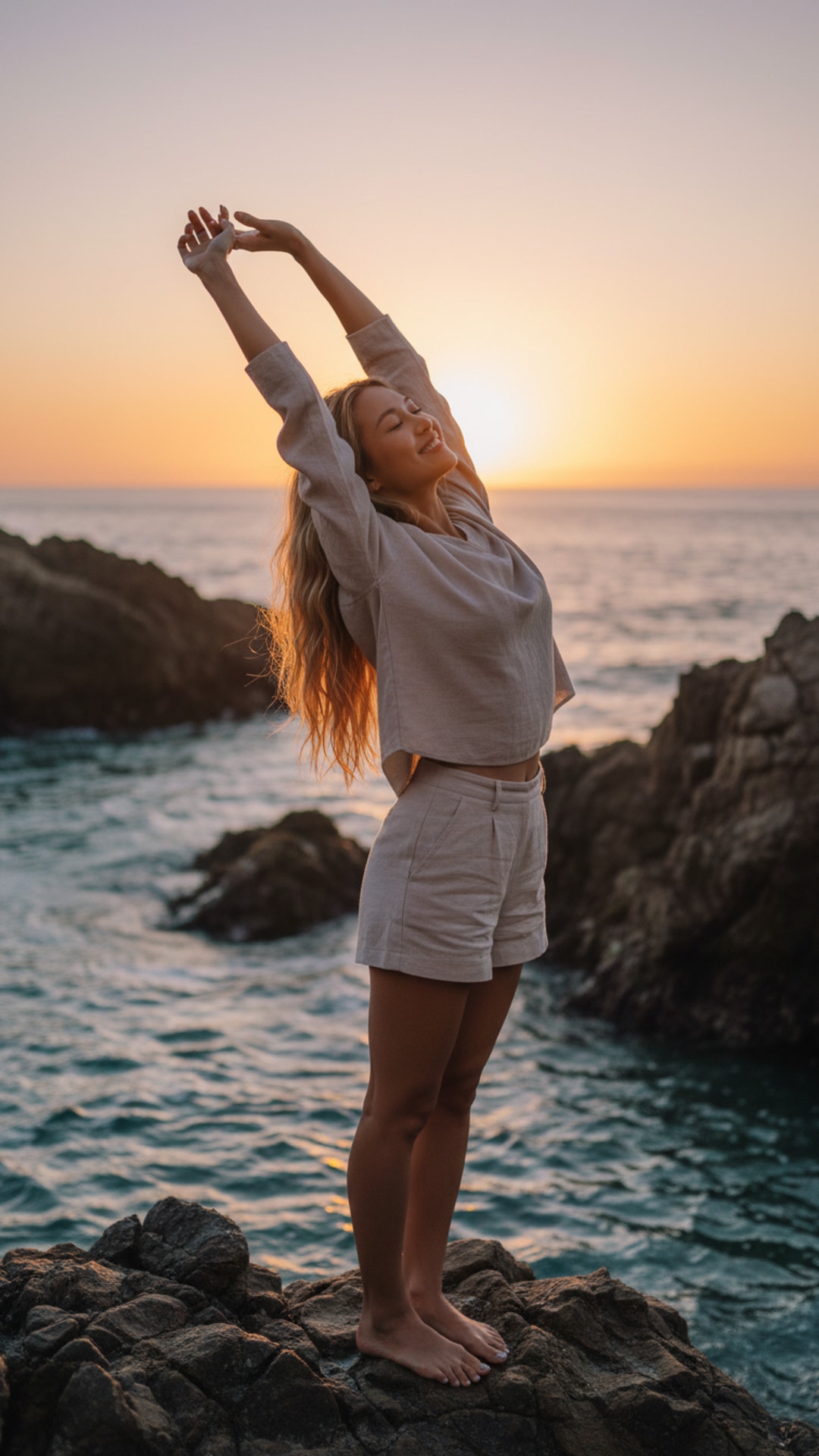 Arms outstretched sunset pose idea