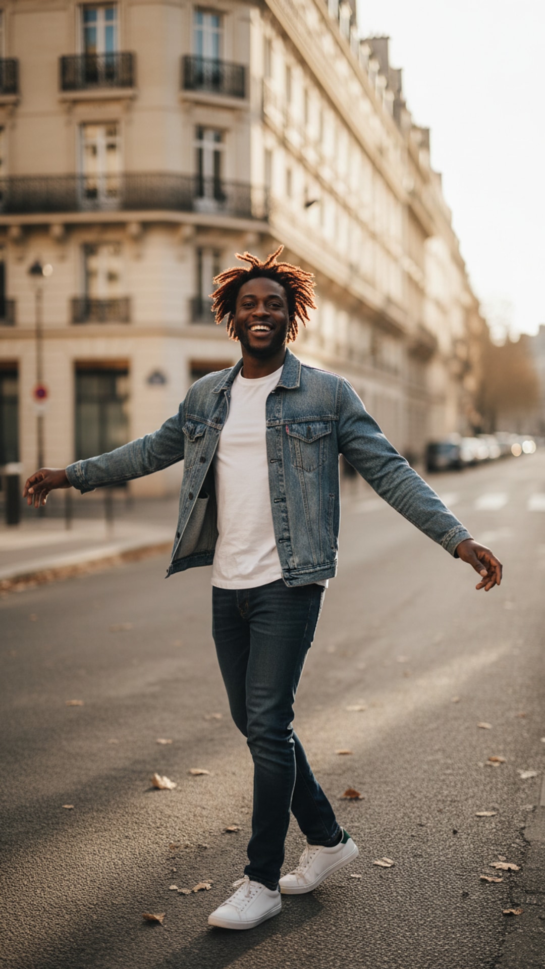 Man twirling in street pose idea