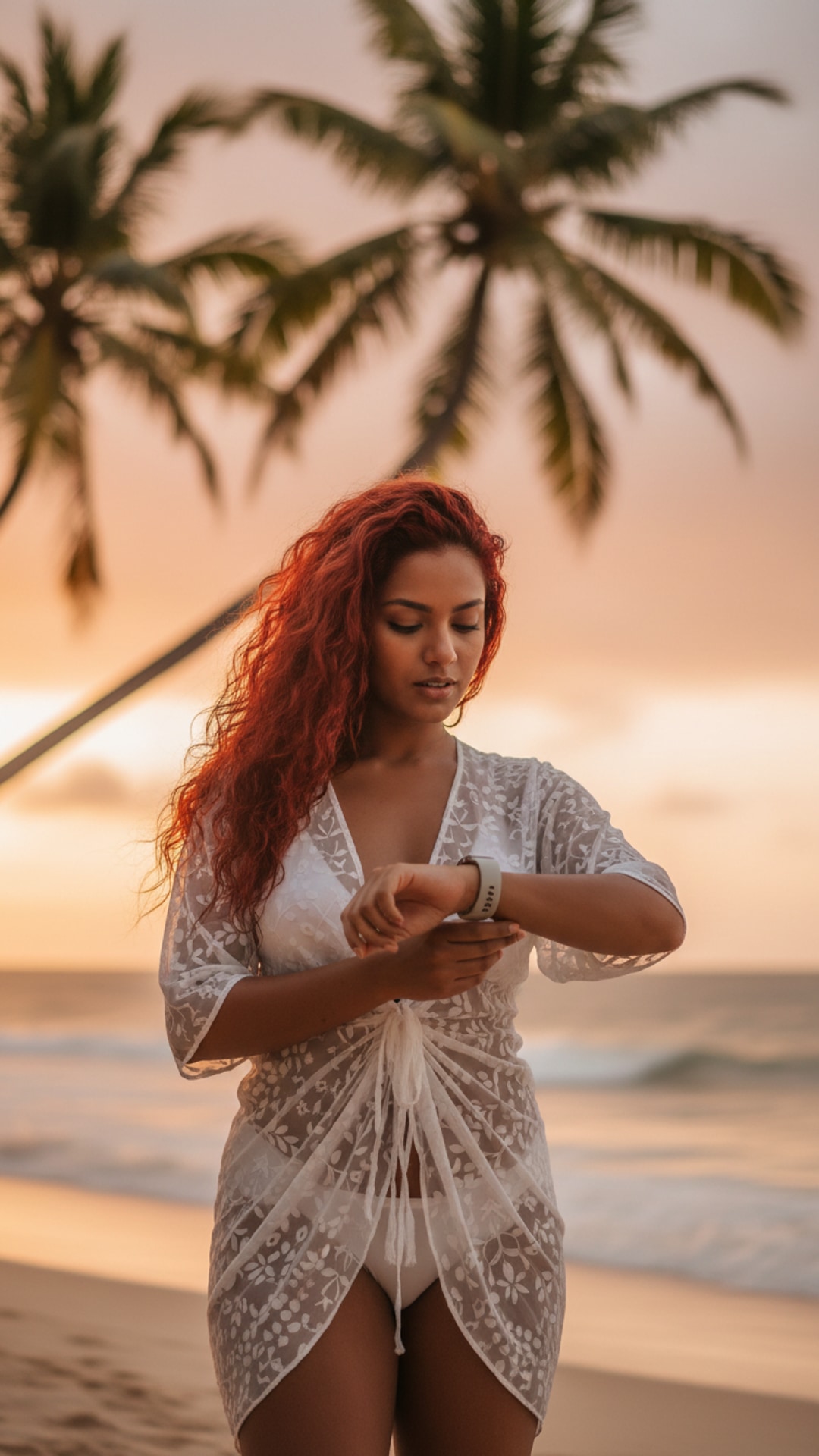 Checking watch on beach pose idea