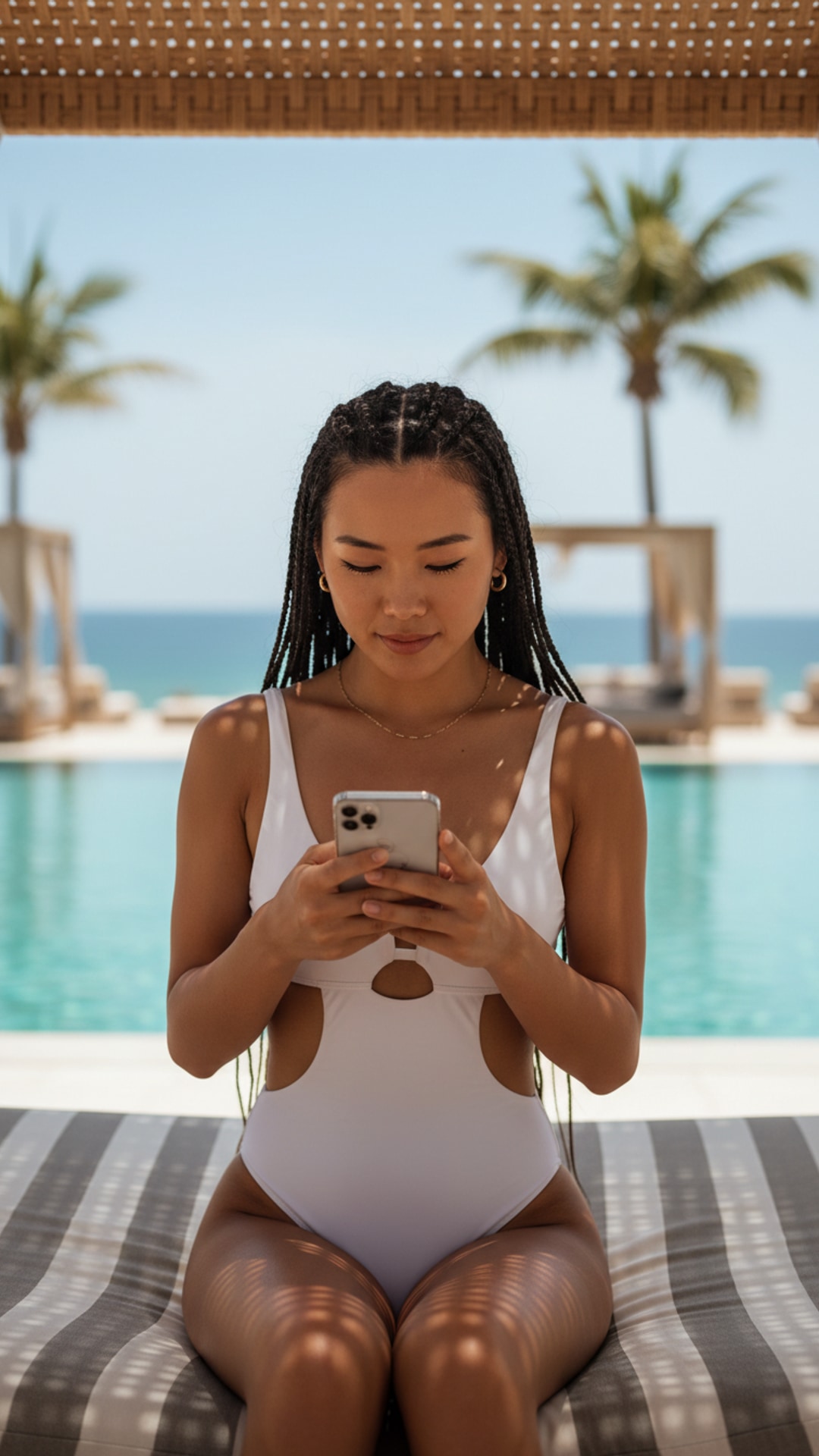 Seated checking phone pose idea