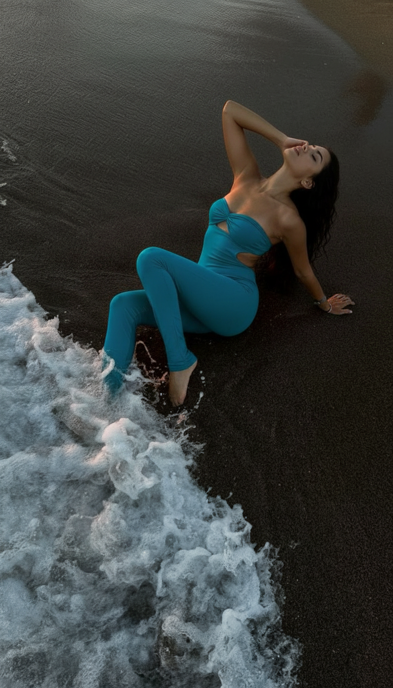Reclining by ocean pose idea