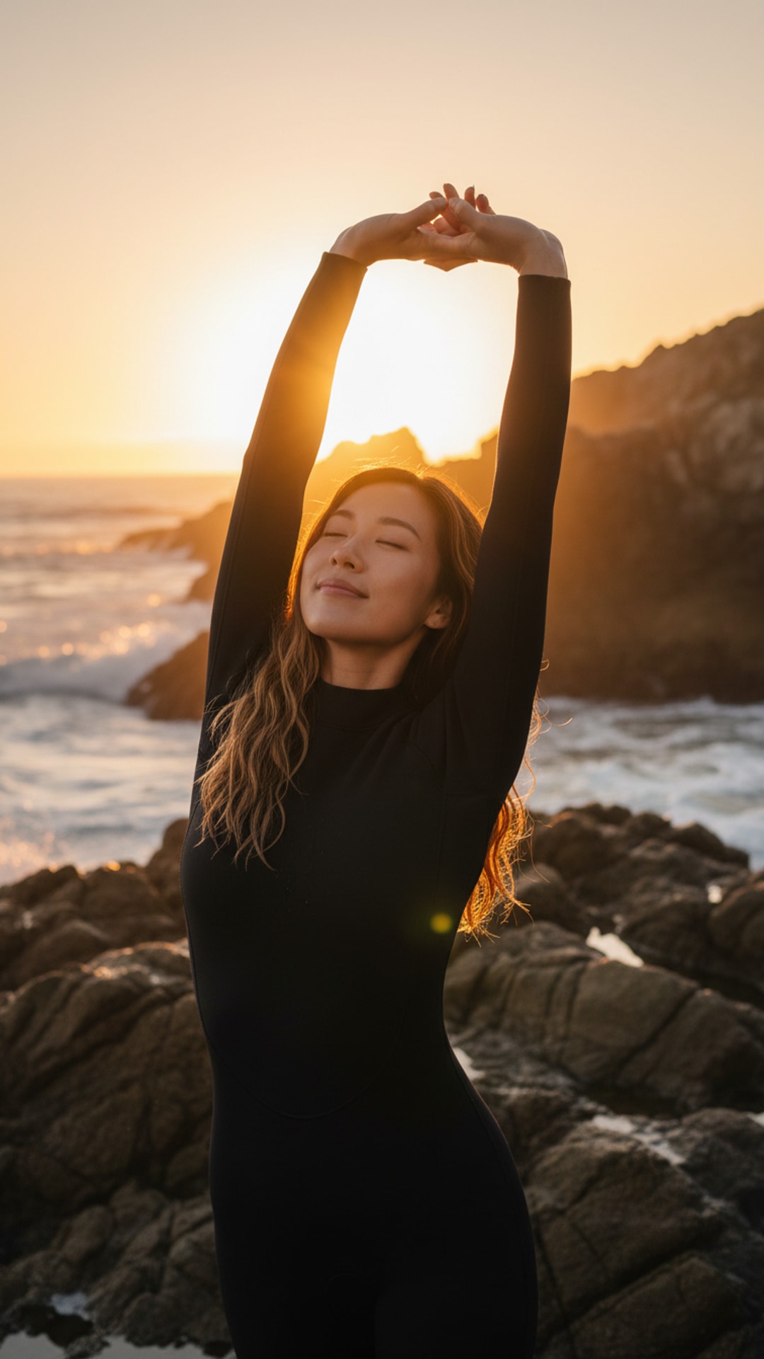 Arms stretched sunset pose idea