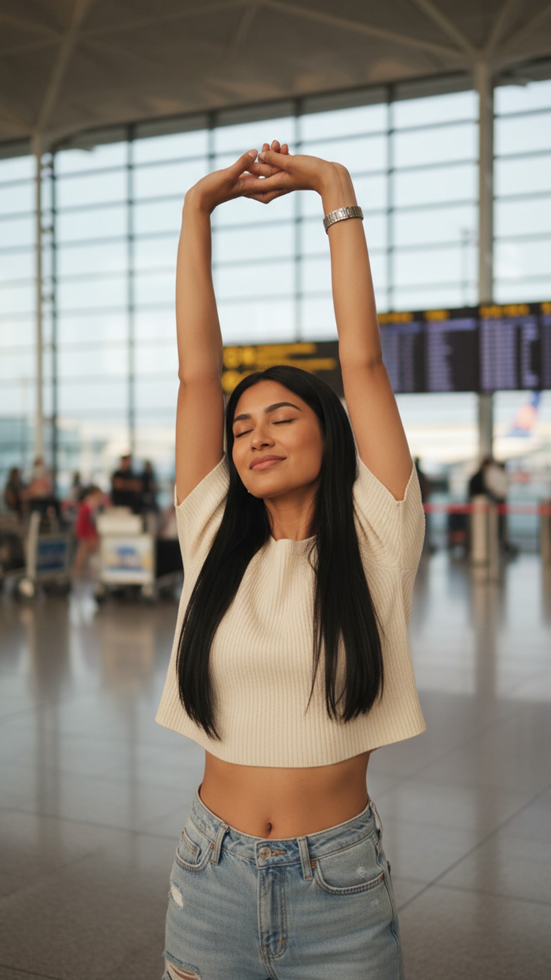 Arms stretching up pose idea