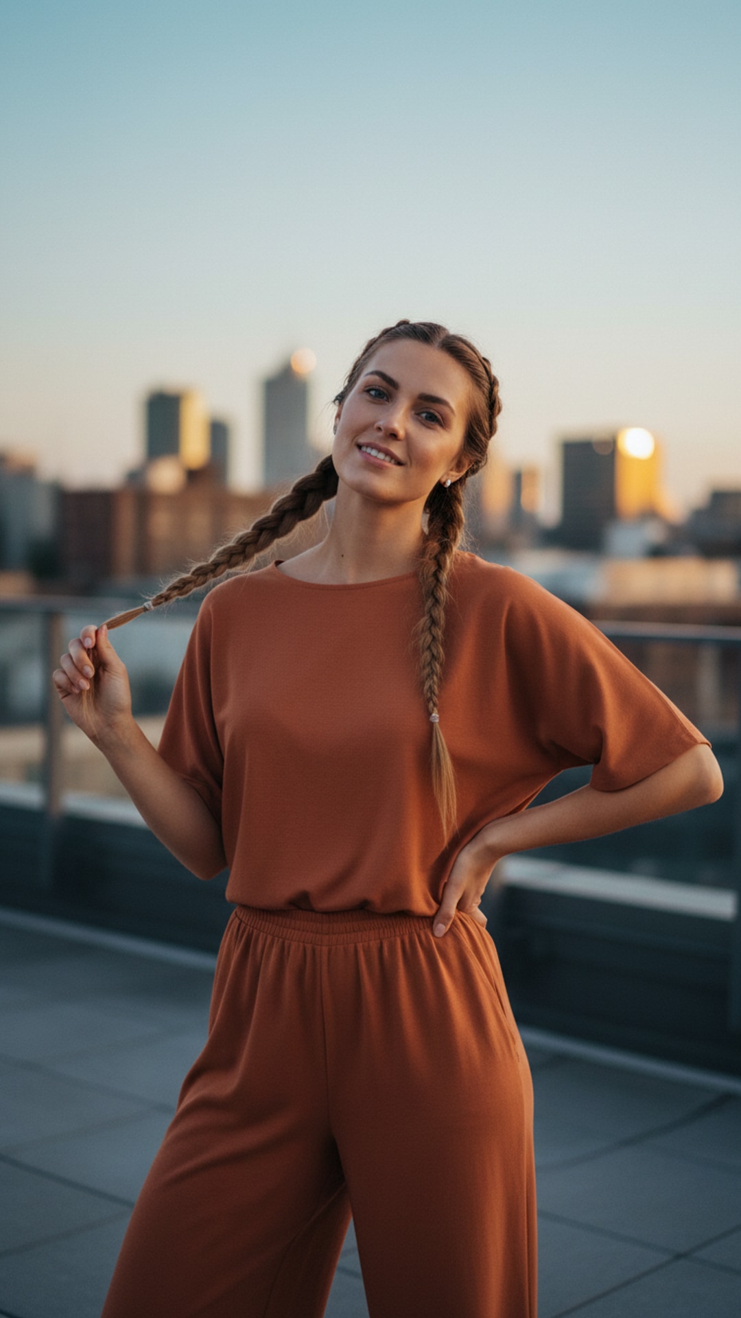 Hand in hair hip pose idea