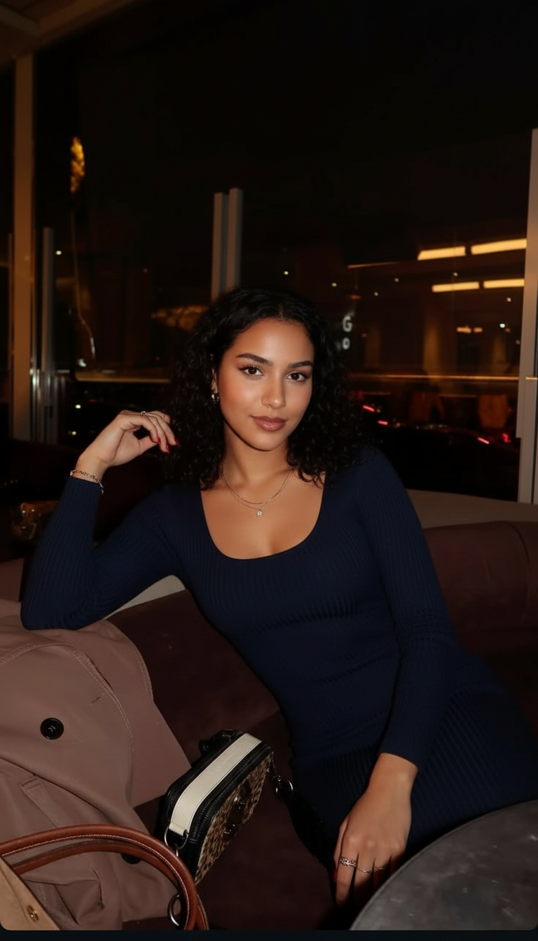Arm on sofa smile pose idea