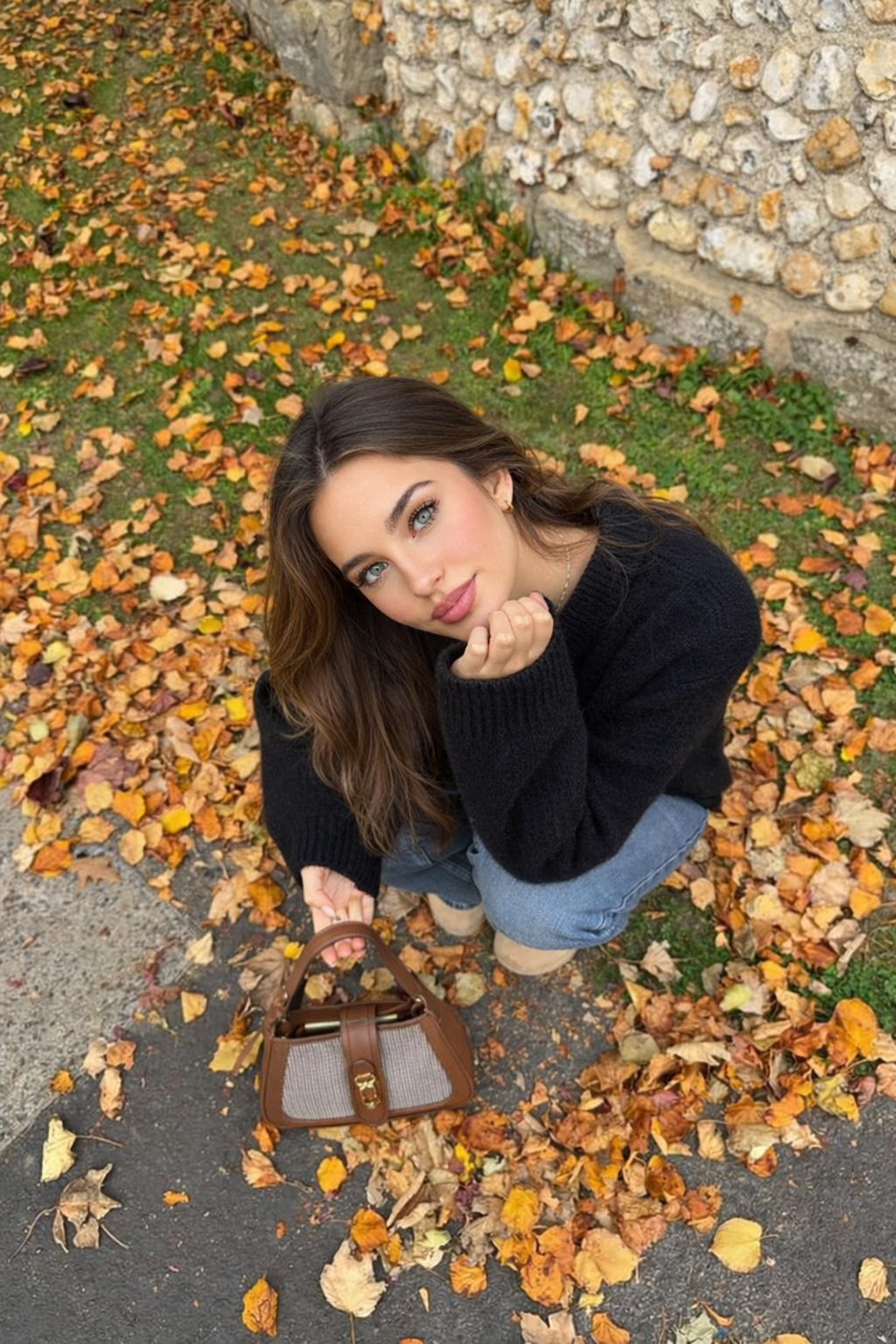 Squatting hand under chin pose idea