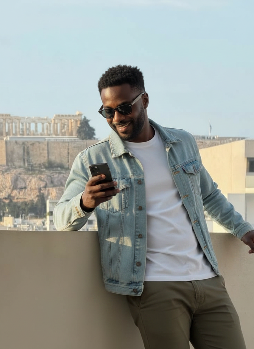 Leaning checking phone pose idea