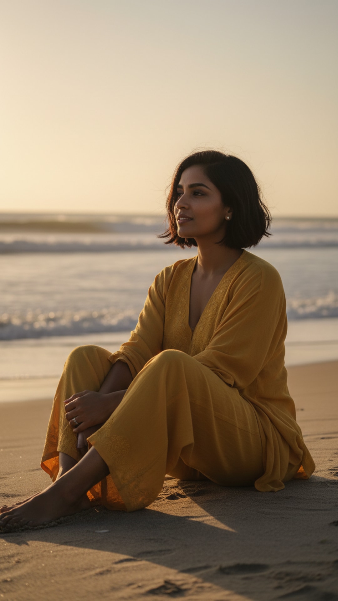 Seated cross-legged beach pose idea