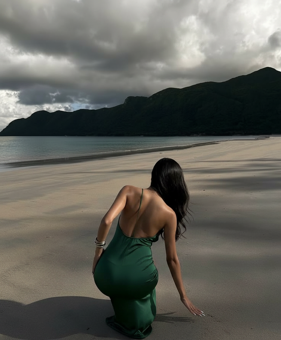 Kneeling by beach pose idea