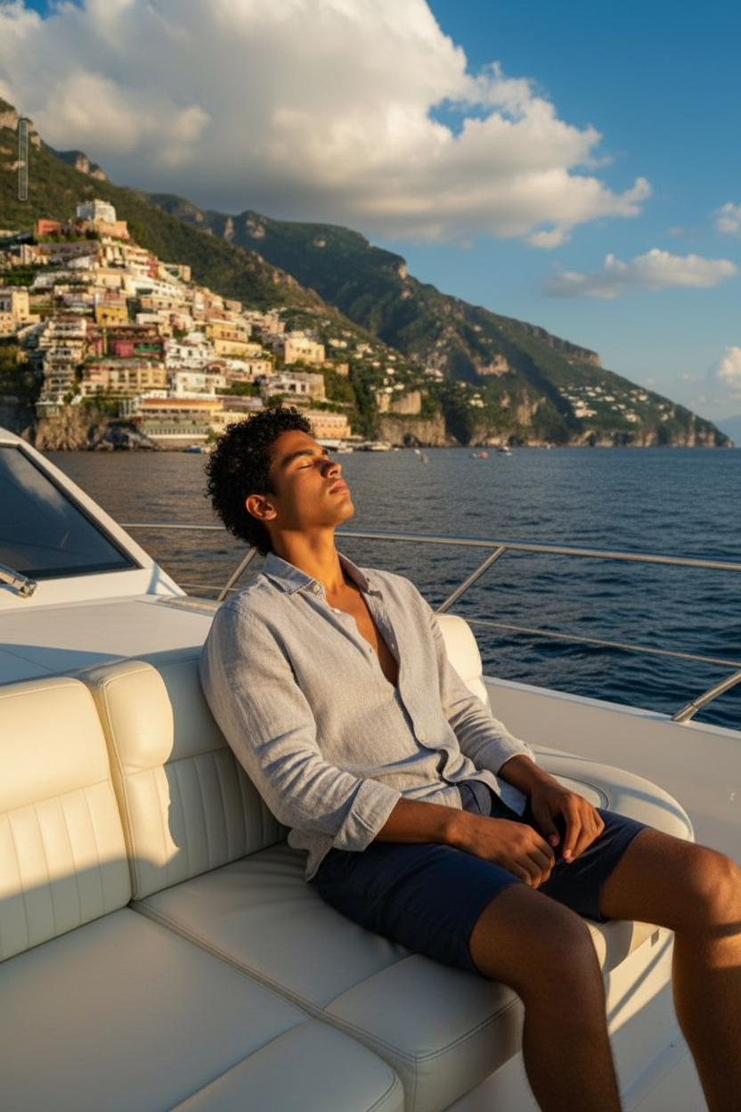 Leaning back sunbathing pose idea