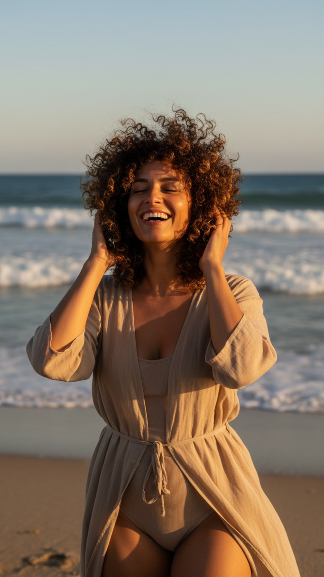 Laughing eyes closed pose idea