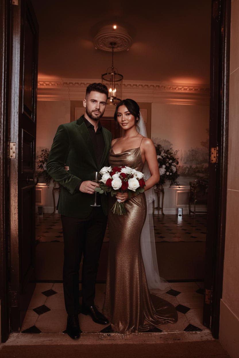 Wedding couple smiling pose idea