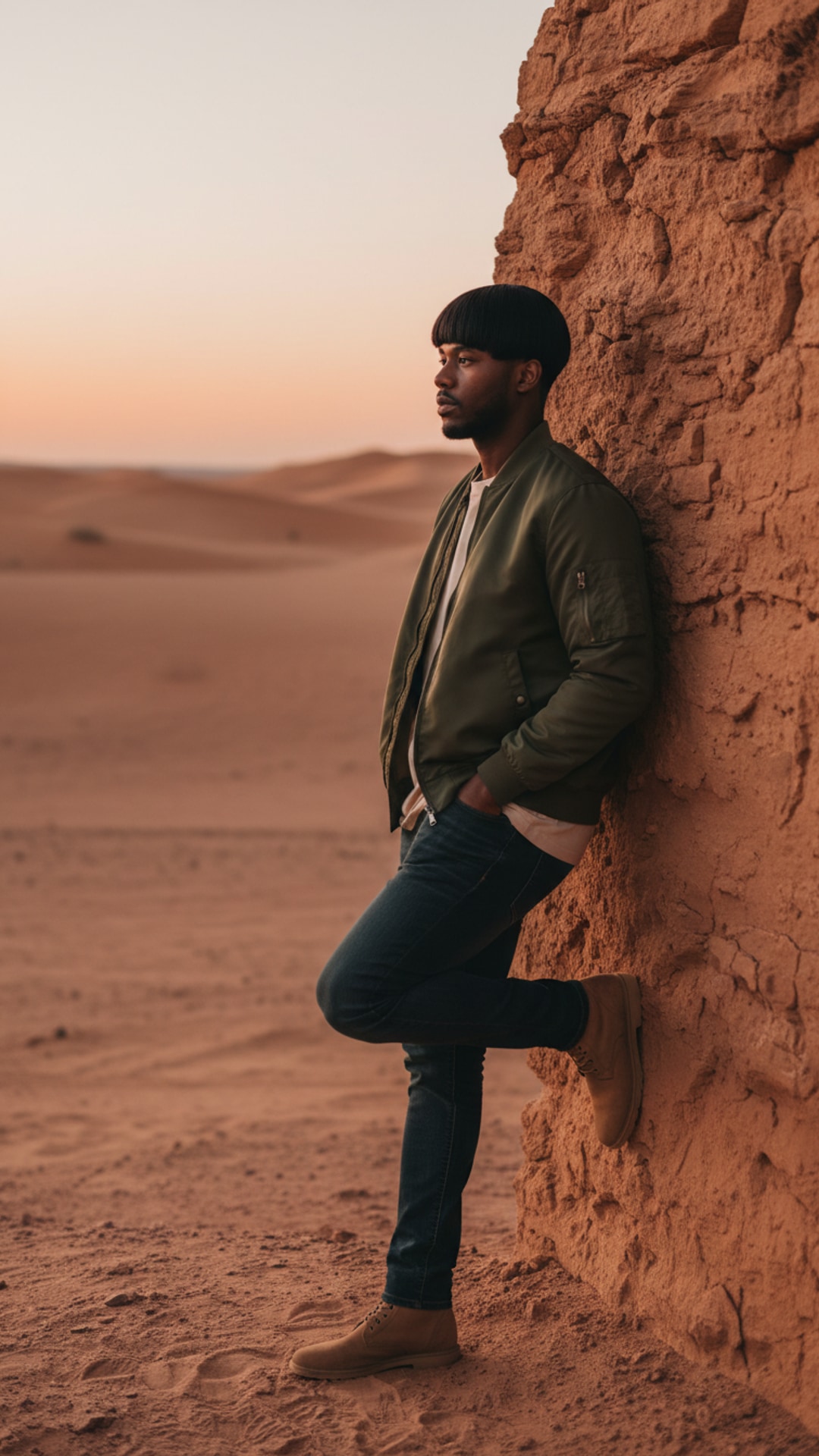 Leaning against desert wall pose idea