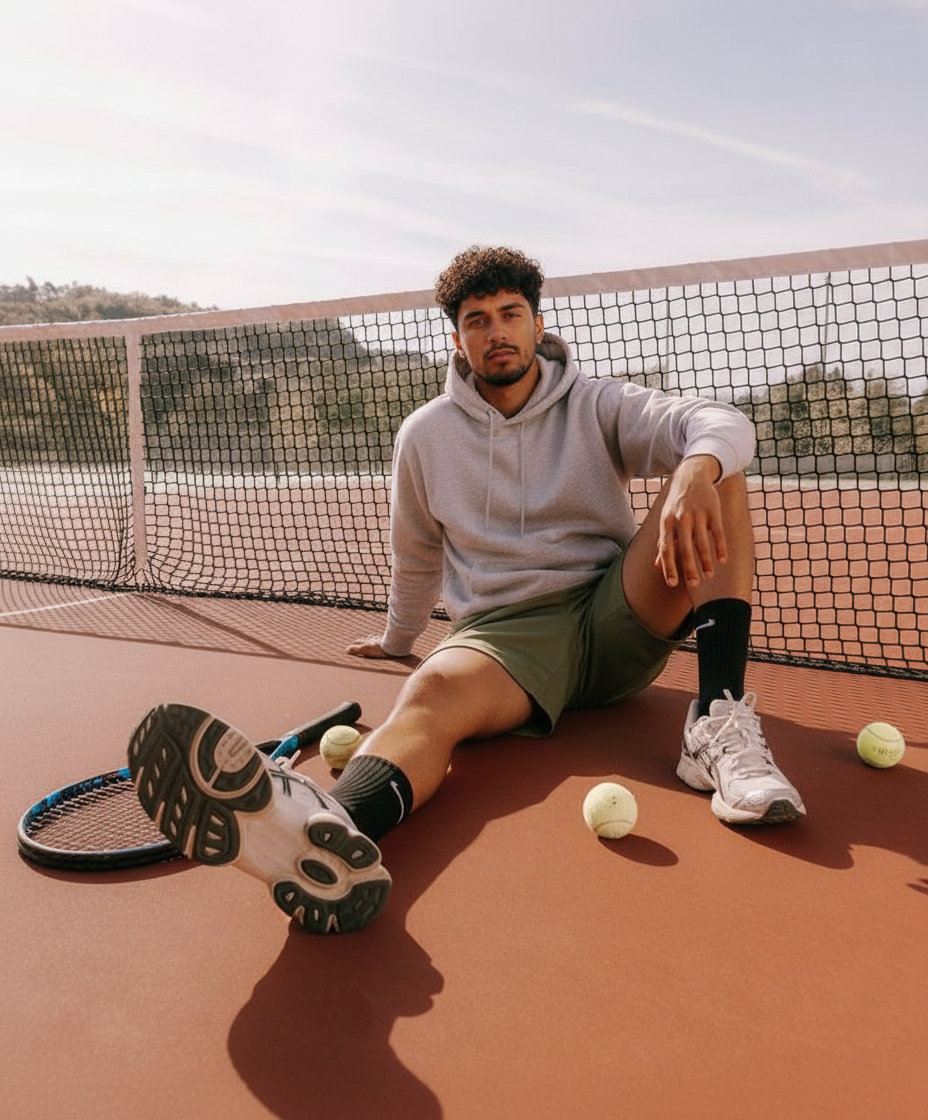 Sitting on court pose idea