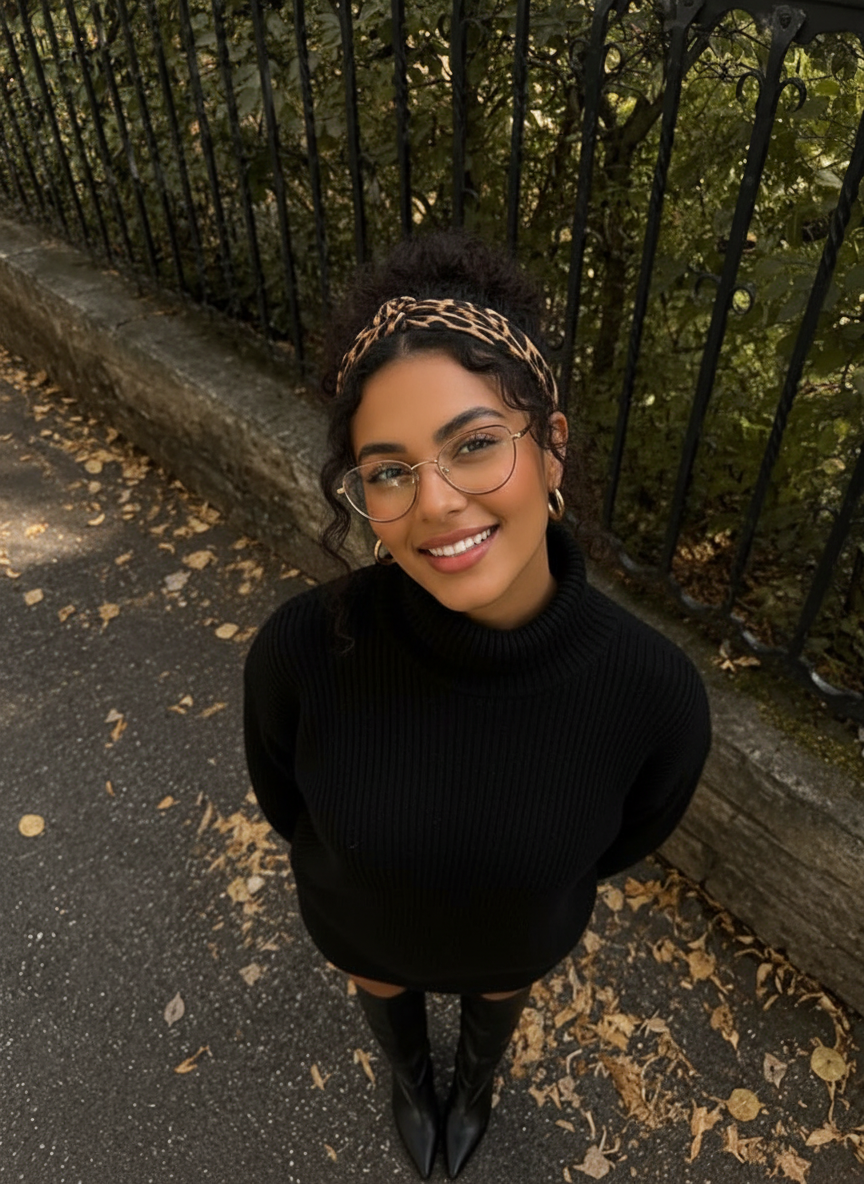 Looking up smiling pose idea