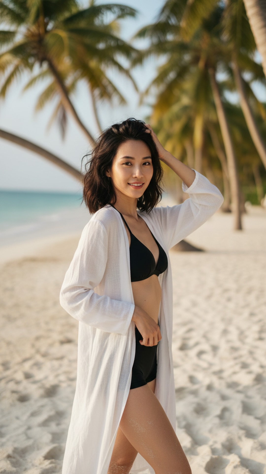 Hand in hair beach pose idea