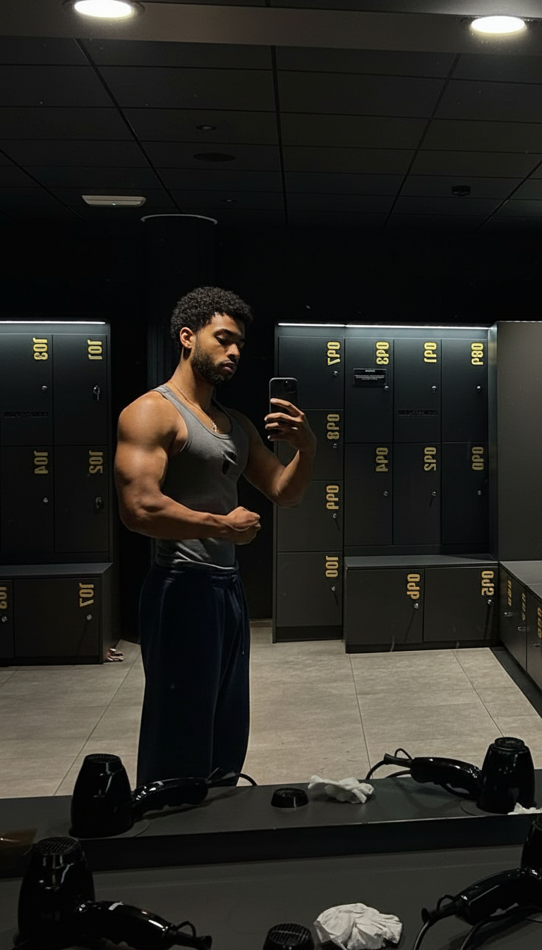 Mirror selfie flexing pose idea