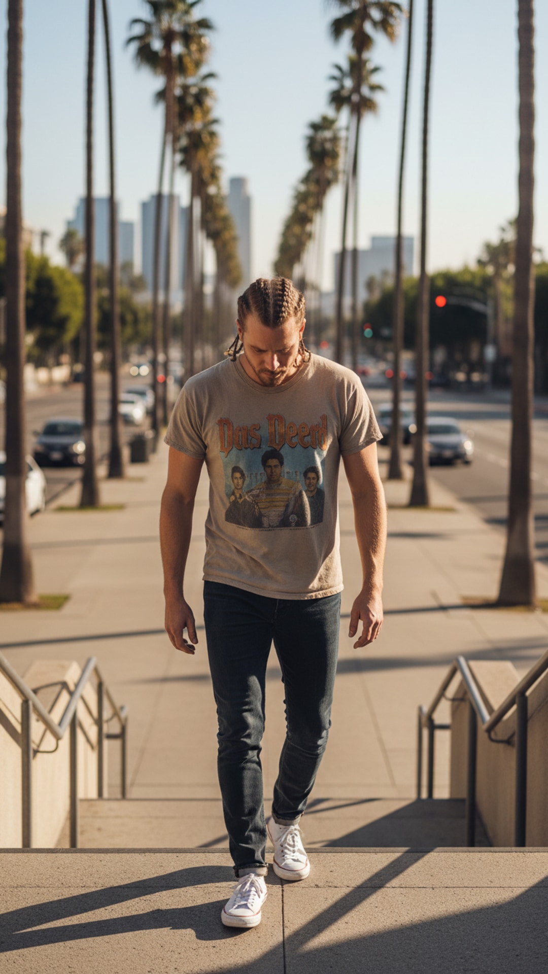 Walking down steps looking pose idea