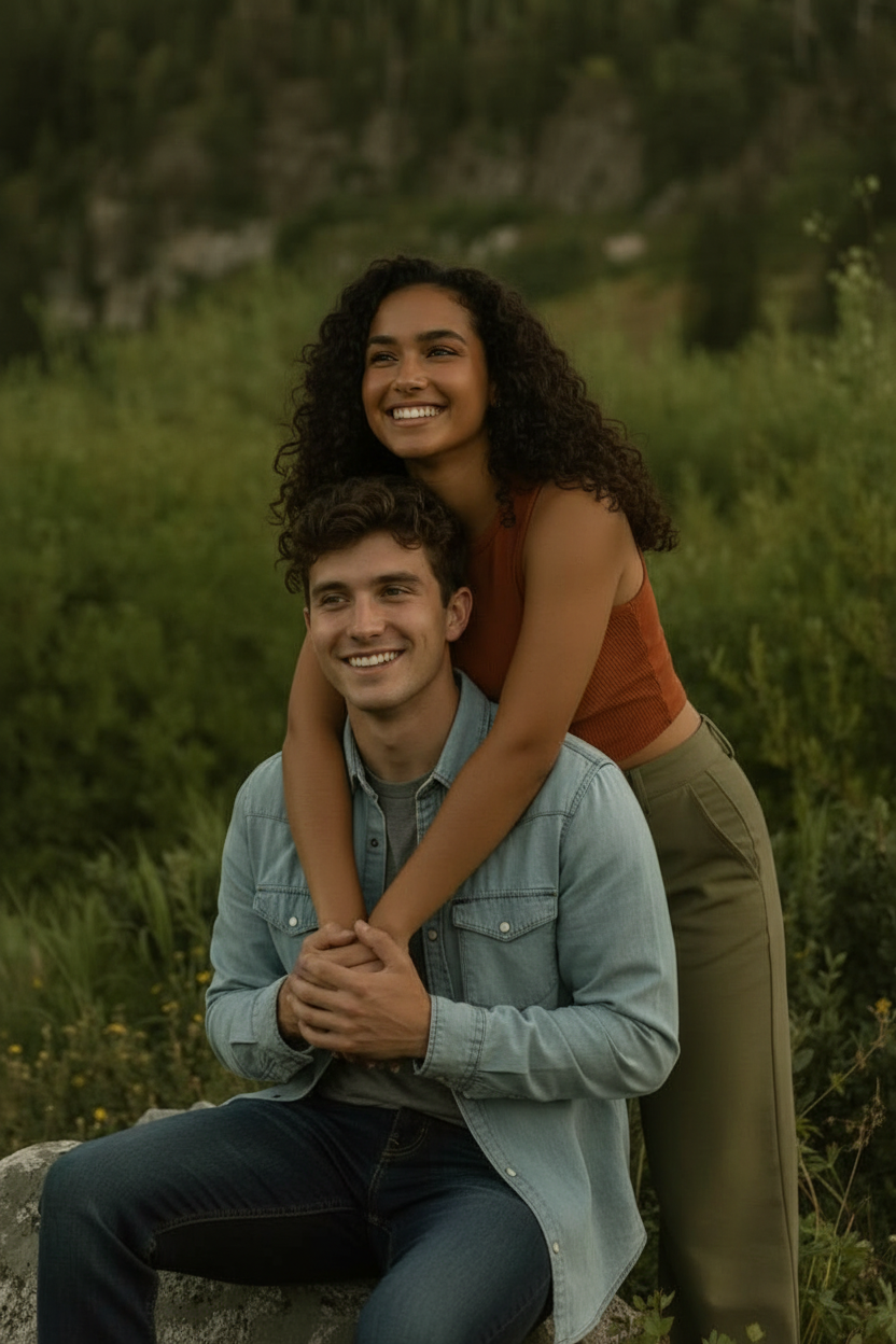 Embracing from behind pose idea
