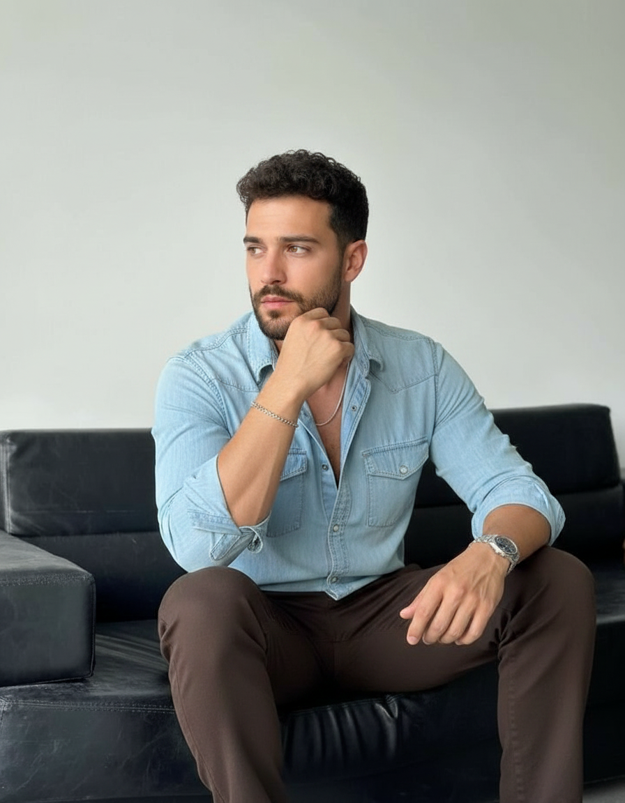 Sitting with chin hand pose idea