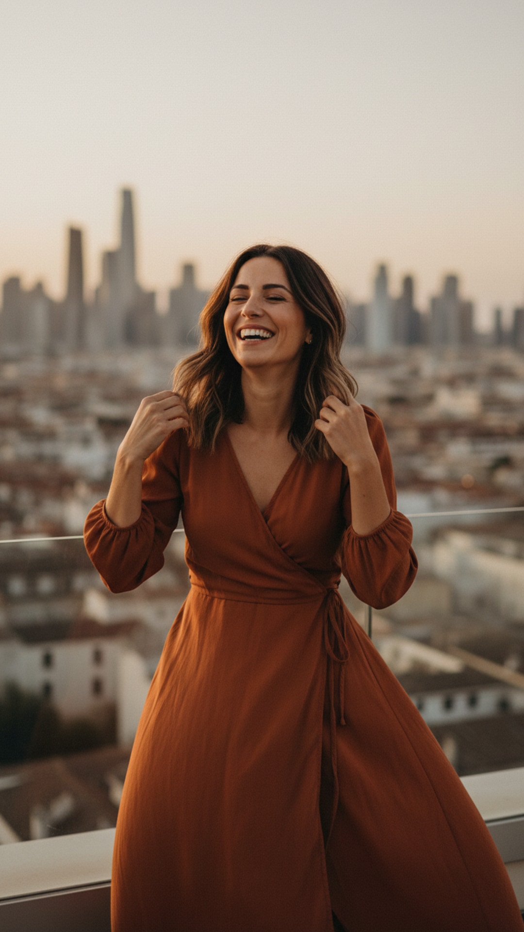 Laughing eyes closed pose idea