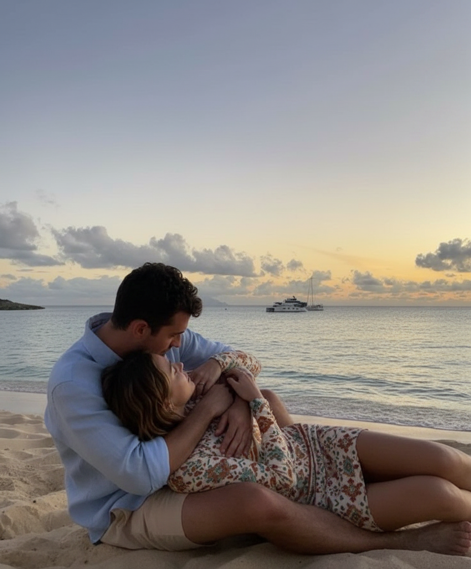 Embrace on sand pose idea