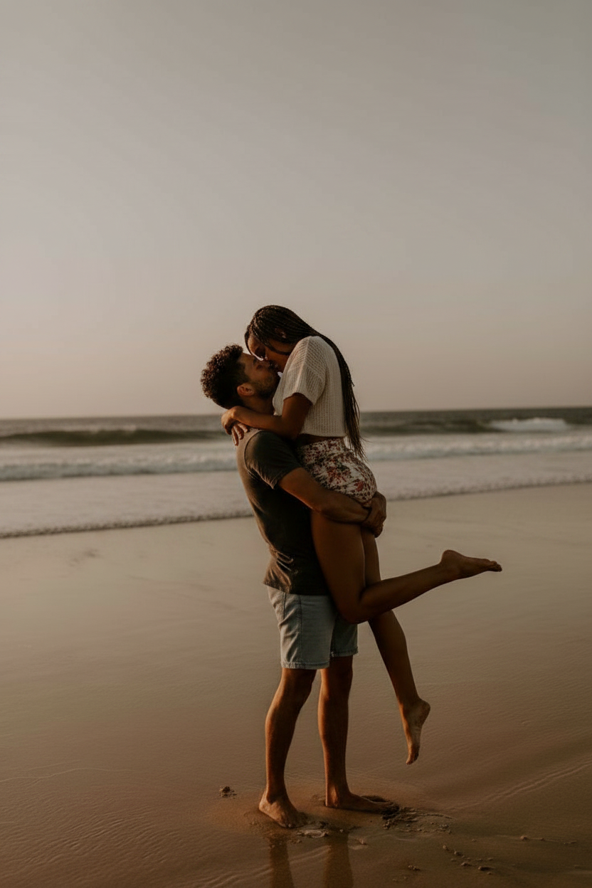 Embracing beach kiss pose idea