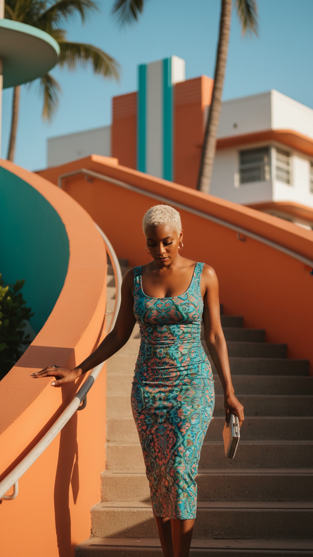Walking down stairs looking pose idea