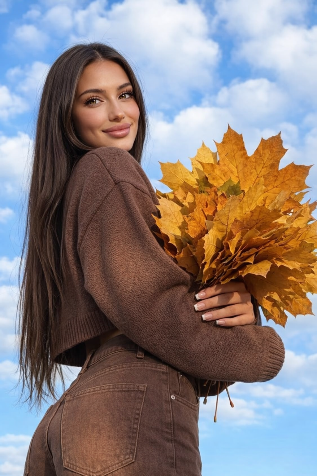 Looking back with leaves pose idea