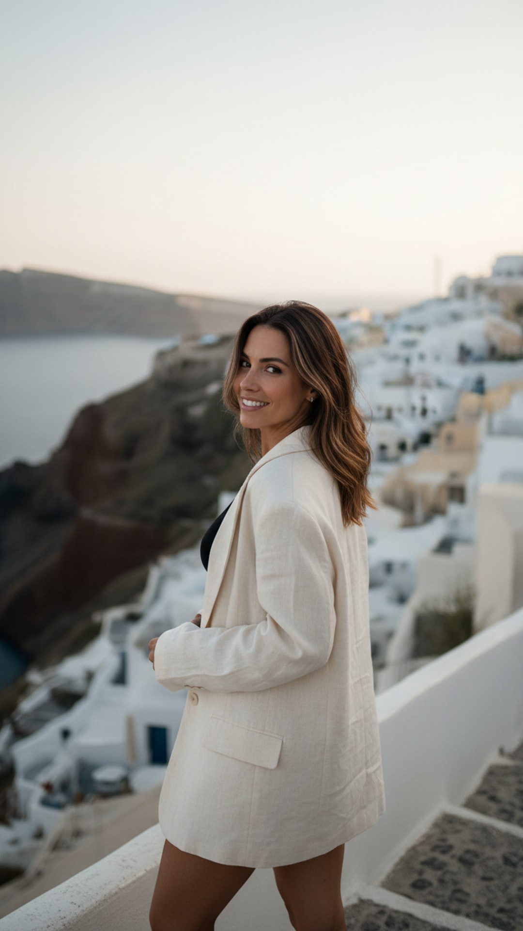 Santorini shoulder glance pose idea
