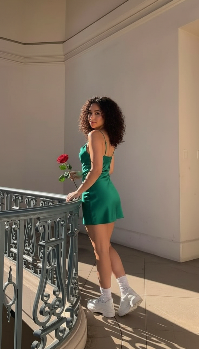 Holding rose looking back pose idea