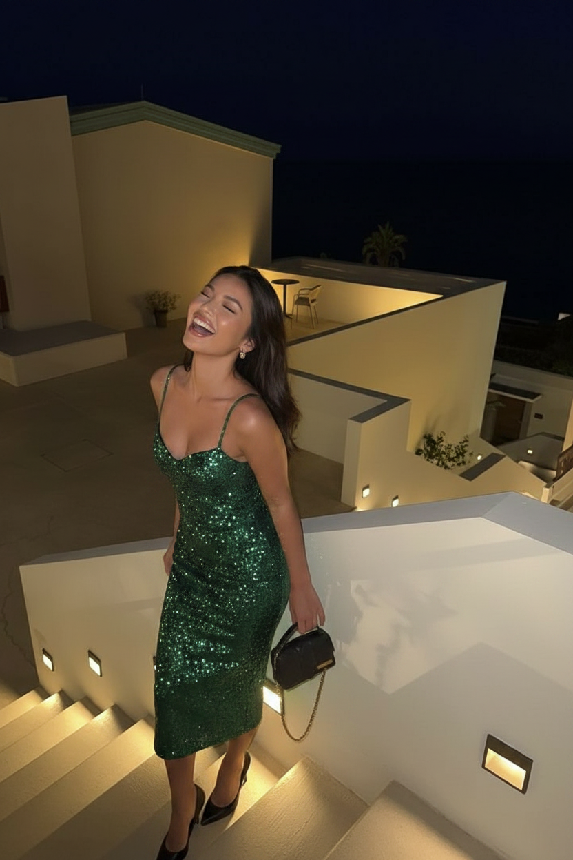 Laughing candidly on stairs pose idea